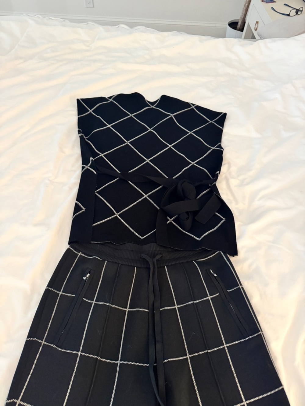 Proenza Schouler Black Knit Set with White Windowpane Stitch